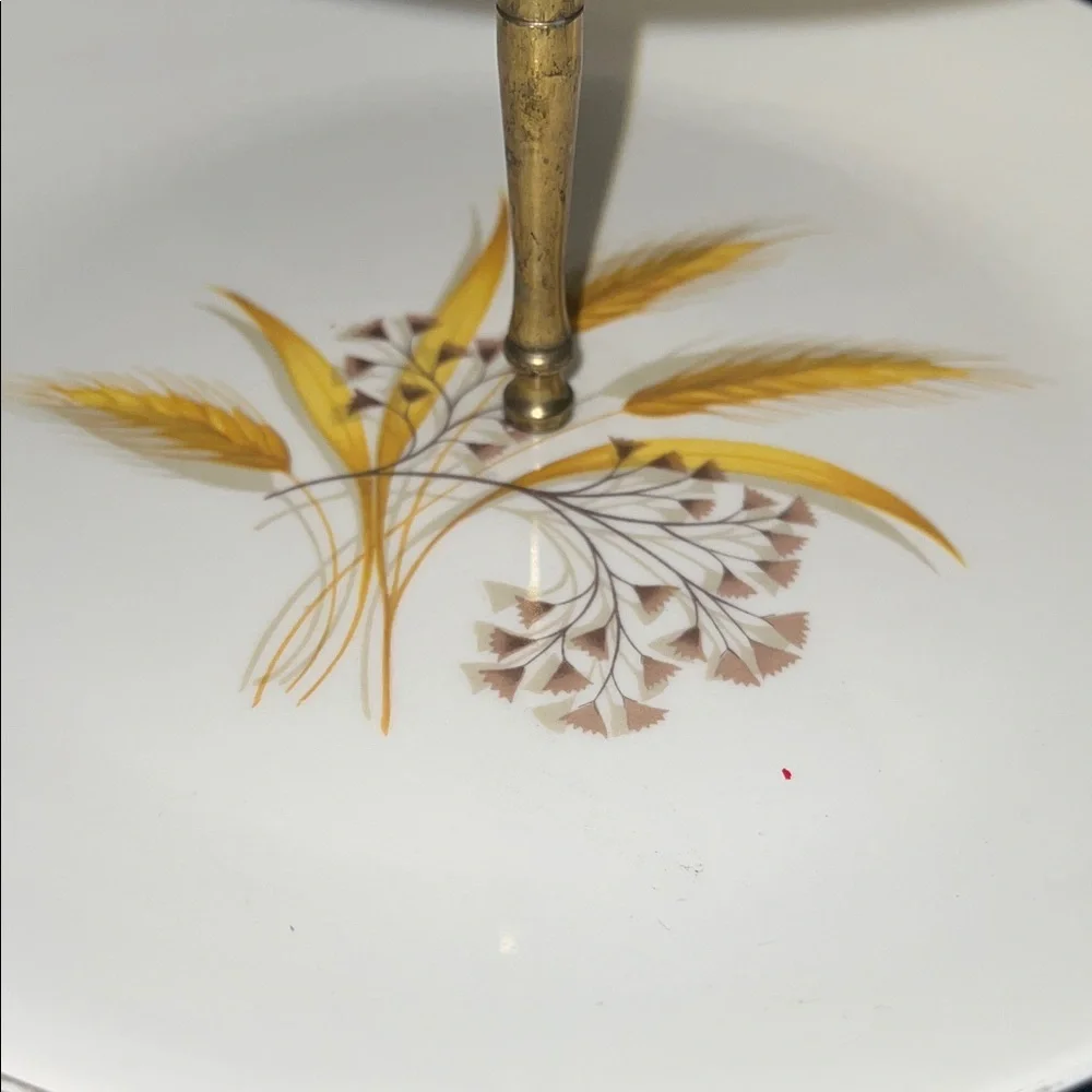 Homer Laughlin Vintage Two-Tiered Golden Wheat pattern Serving Stand